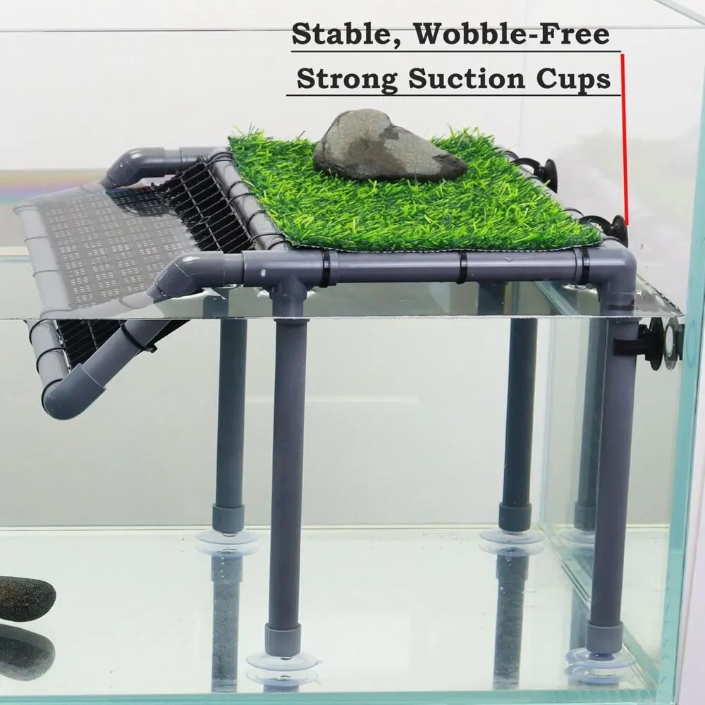 Turtle Basking Platform, Sturdy Standing Dock, Non-Slip Ramp & Artificial Grass